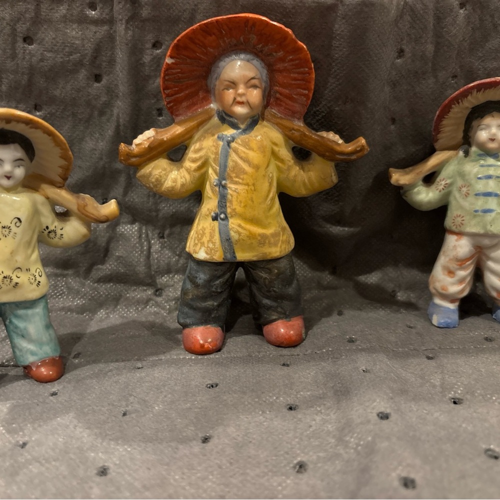 Vintage Japan occupation period Ceramic Figurines with Colorful Hats